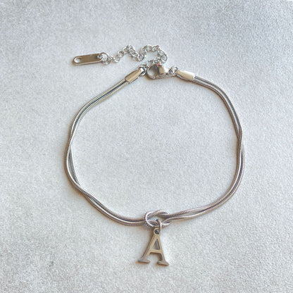 Flag Village New Letter A-Z Love Knot Bracelets For Women Couple Gold Color Dainty Snake Chain Charm Bracelet Stainless Steel Jewelry Gift Valentine's Day Gifts