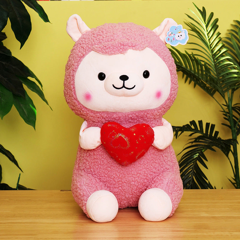 Flag Village New Heart-hugging Alpaca Plush Toy Cute Sheep Doll Large Pillow Ragdoll Girls' Gifts