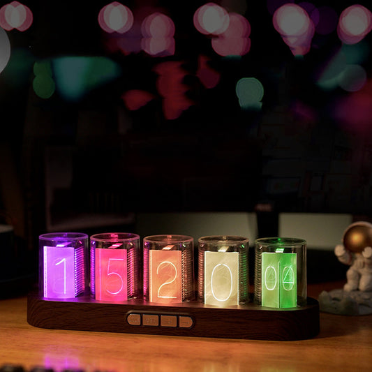 Flag Village Digital Tube Clock With RGB LED Glows For Home Desktop Decoration Luxury Box Packing For Gift Idea