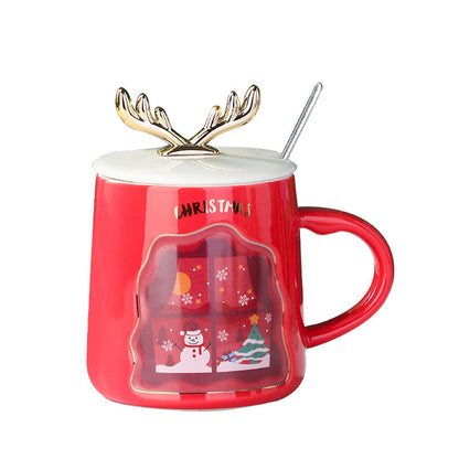 Flag Village Drinkware Christmas Mugs Coffee Cups Ceramic Merry Christmas Cups With Spoon Christmas Gifts For Coffee Cup Mug Handgrip Cup