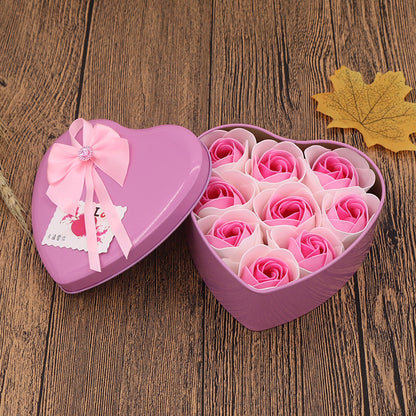 Flag Village Soap Flower Gift Box Valentine's Day Gift Mother's Day Creative Gifts Bear Flower Rose Heart Shaped Tin Box