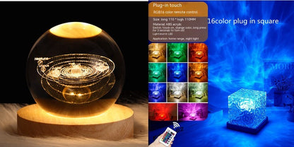 Flag Village LED Water Ripple Ambient Night Light USB Rotating Projection Crystal Table Lamp RGB Dimmable Home Decoration 16 Color Gifts