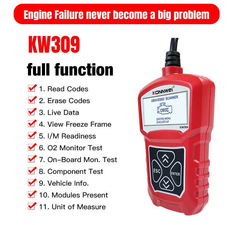 Flag Village Auto Tools KW310 Car Diagnostic Scanner Scanner Barcode Reader Tool