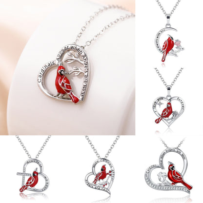 Flag Village Creative Heart Shaped Cardinal Pendant Necklace, Exquisite Party Commemorative Accessory Gift Jewelry Anniversary Party Gifts, Valentine's Day Gift