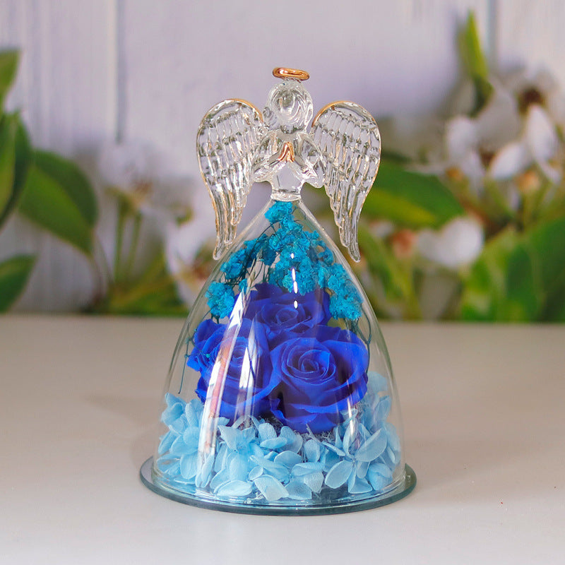 Flag Village Eternal Flower Gift Box Angel Glass Cover Dried Rose Gift Box For Christmas New Year Valentine's Day Home Decor