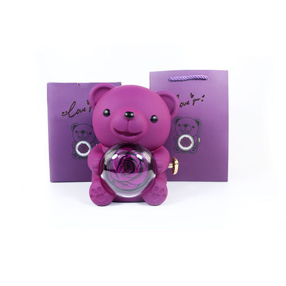 Flag Village Rotating Bear Gift Box Rose Jewelry Box