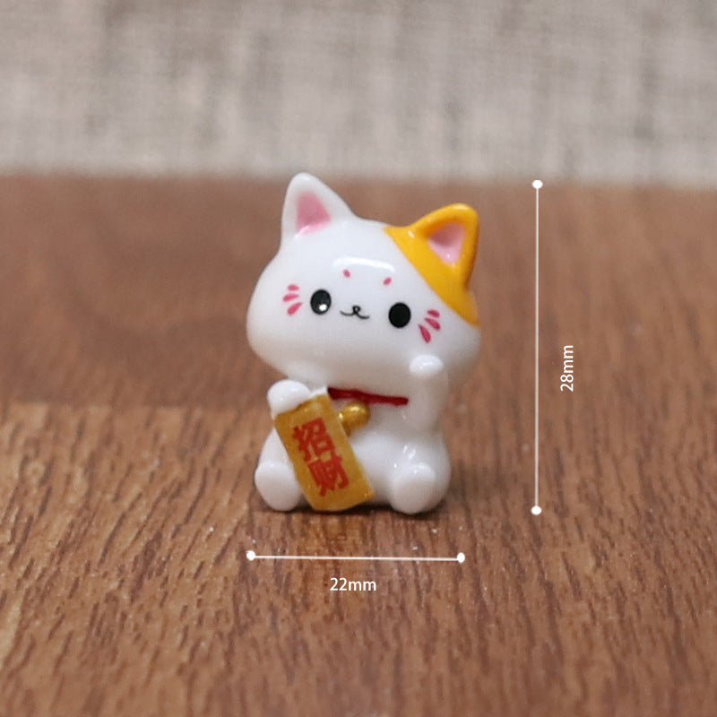 Flag Village Micro Landscape Ornaments Cute Lucky Cat Resin Crafts Car Center Console Decoration Home Decoration Gifts