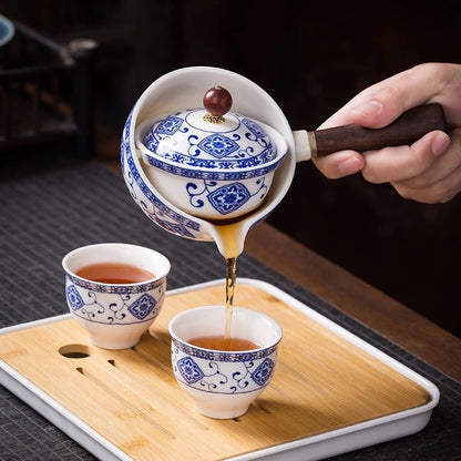 Flag Village Ceramic Teapot With Wooden Handle Side-handle Pot Household Kung Fu Oolong Filter Tea Maker Creative Black Pottery Teaware Gifts