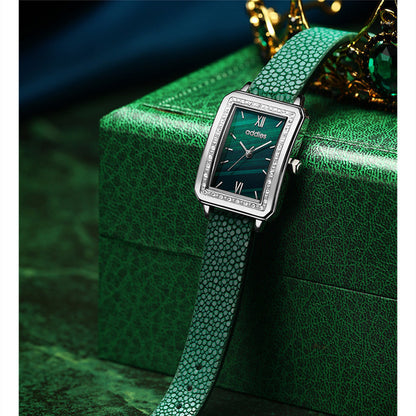 Flag Village Women's Exquisite Small Green Watch Set Gift Box Square