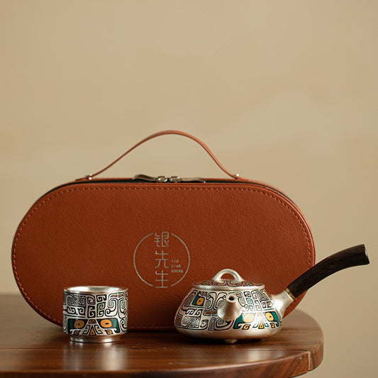 Flag Village Silver Gilded Tea Set Package Gift Box