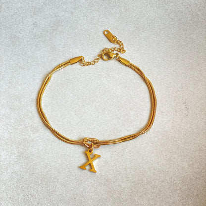 Flag Village New Letter A-Z Love Knot Bracelets For Women Couple Gold Color Dainty Snake Chain Charm Bracelet Stainless Steel Jewelry Gift Valentine's Day Gifts
