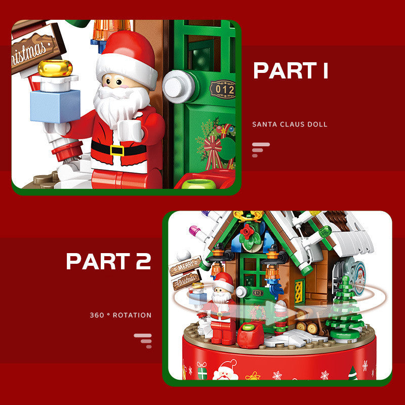 Flag Village Music Box Kids Building Blocks Christmas Tree Ornaments Rotating LED Shining Music Box DIY City Bricks For Children Gift