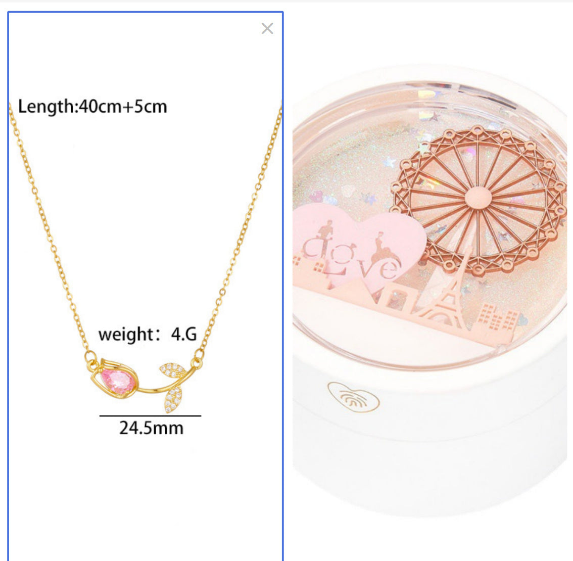 Flag Village Ferris Wheel Induction Lamp Light Luxury Ring Set Chain Jewelry Box
