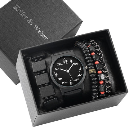 Flag Village Men's Gift Box Set Watch Fashion Watch Bracelet Set Quartz