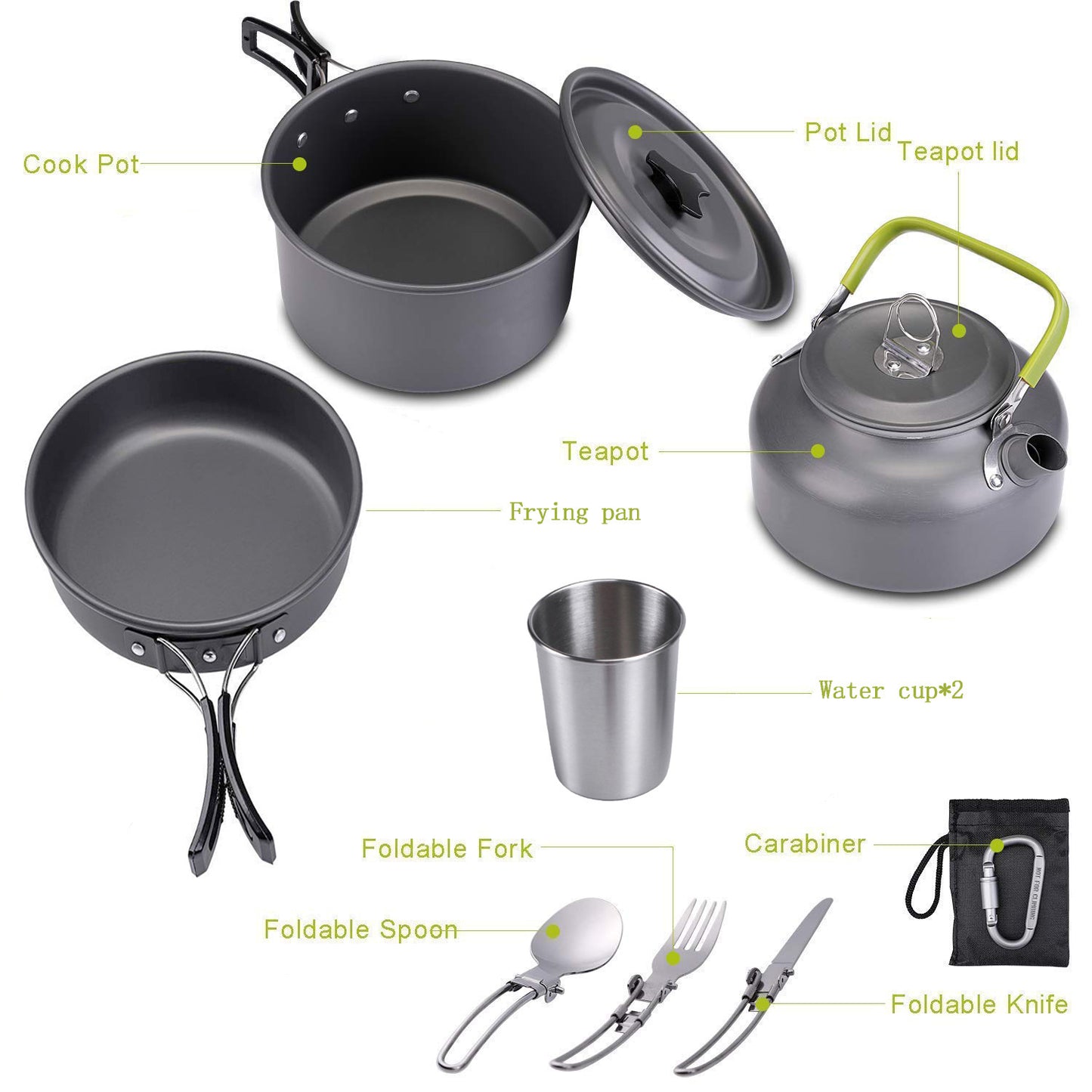 Flag Village Outdoor Jacketed Kettle 2-3 Person Camping Teapot Tableware Suit