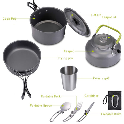 Flag Village Outdoor Jacketed Kettle 2-3 Person Camping Teapot Tableware Suit