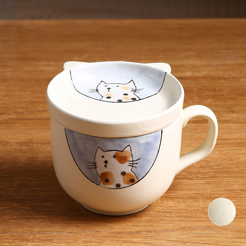 Flag Village Ceramic Cup With Lid Large Capacity, Spoon Set Gift Box
