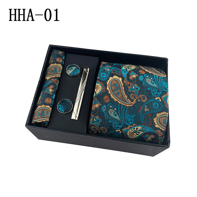Flag Village Paisley Men's Tie Square Cuff Tie Clip Gift Set Business Casual Tie Black Gift Box
