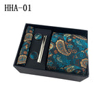 Flag Village Paisley Men's Tie Square Cuff Tie Clip Gift Set Business Casual Tie Black Gift Box