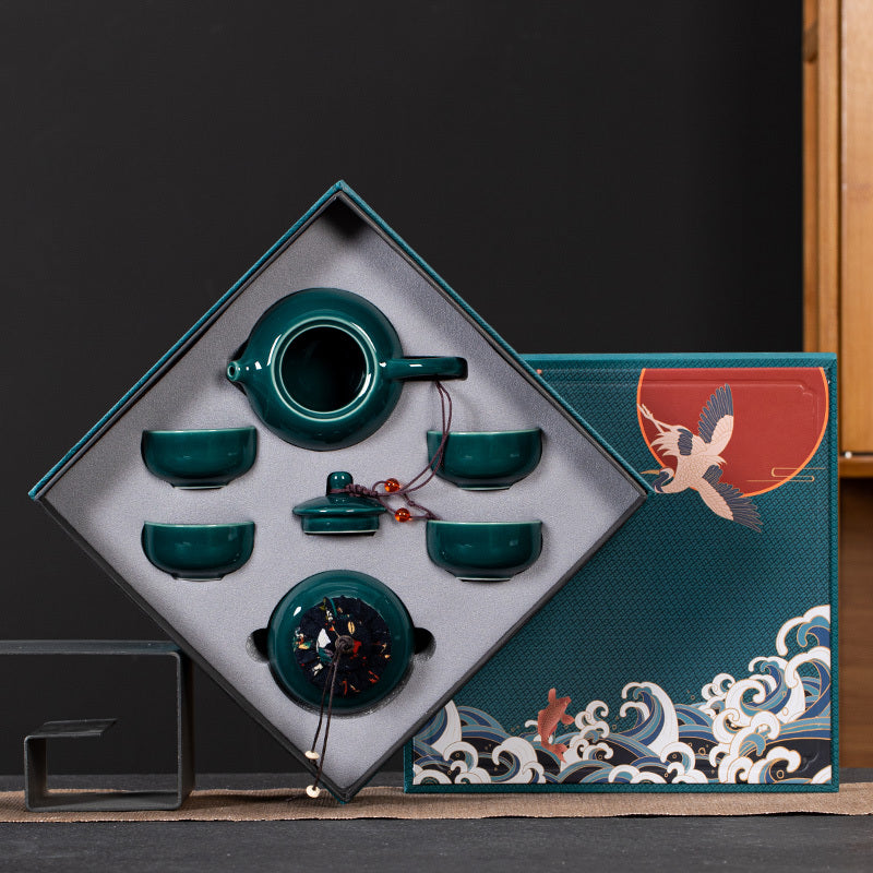 Flag Village Ceramic Kung Fu Tea Set Gift Box Set Business Small Gift