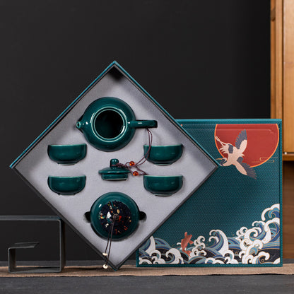 Flag Village Ceramic Kung Fu Tea Set Gift Box Set Business Small Gift