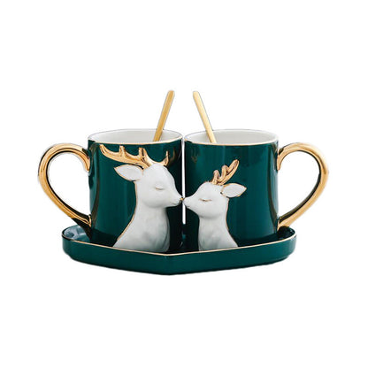 Flag Village Creative Couple Ceramic Cup Set Gift Box