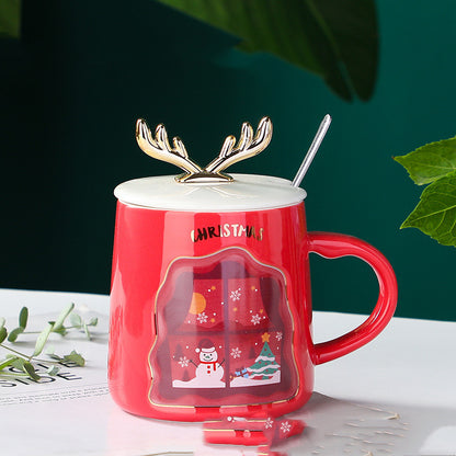 Flag Village Drinkware Christmas Mugs Coffee Cups Ceramic Merry Christmas Cups With Spoon Christmas Gifts For Coffee Cup Mug Handgrip Cup