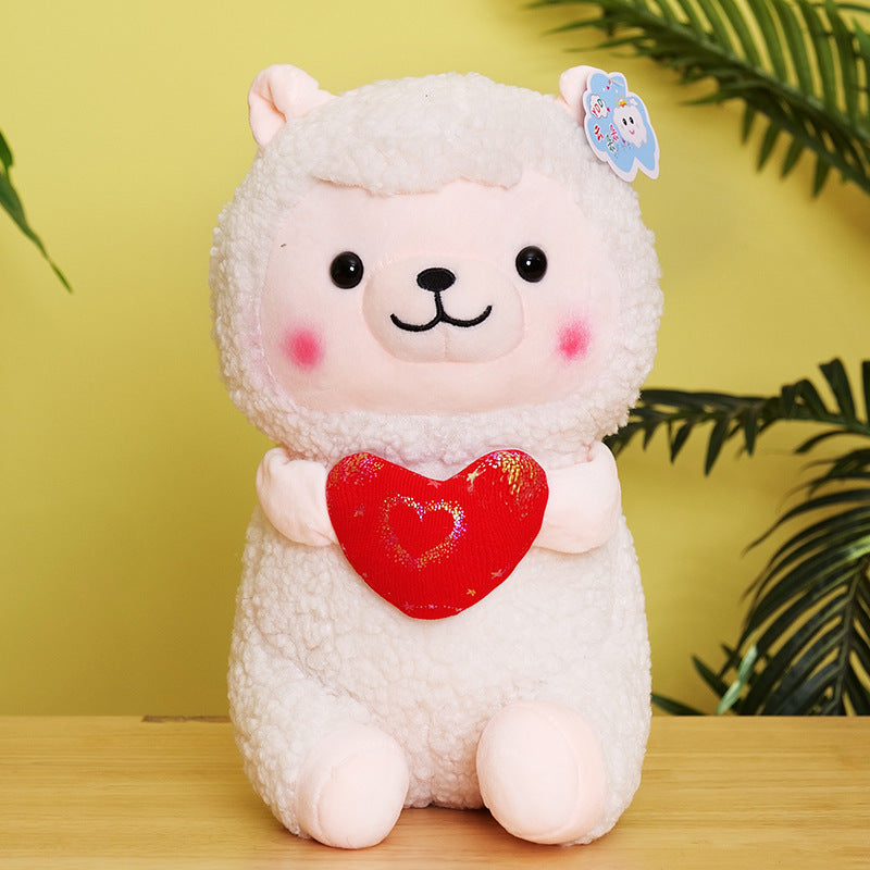 Flag Village New Heart-hugging Alpaca Plush Toy Cute Sheep Doll Large Pillow Ragdoll Girls' Gifts