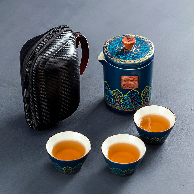 Flag Village Ceramic Portable Travel Tea Set Gift Box