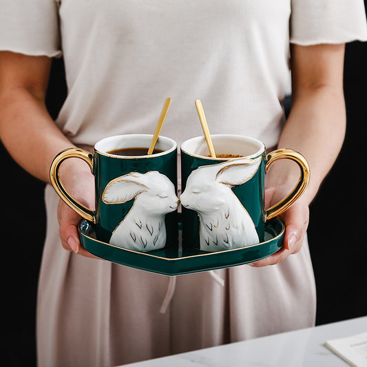 Flag Village Creative Couple Ceramic Cup Set Gift Box
