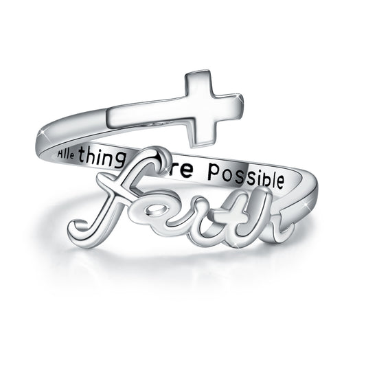Flag Village Cross Rings 925 Sterling Silver Faith Adjustable Rings Open Rings Cross Ring Jewellery For Mother Women Men Women Gifts