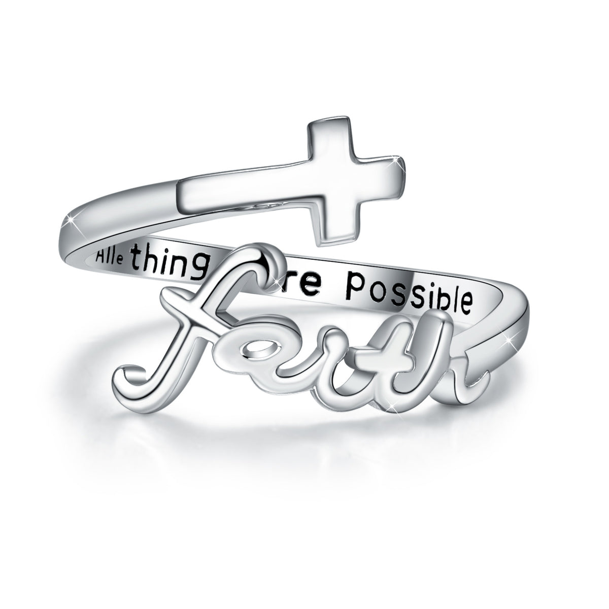 Flag Village Cross Rings 925 Sterling Silver Faith Adjustable Rings Open Rings Cross Ring Jewellery For Mother Women Men Women Gifts