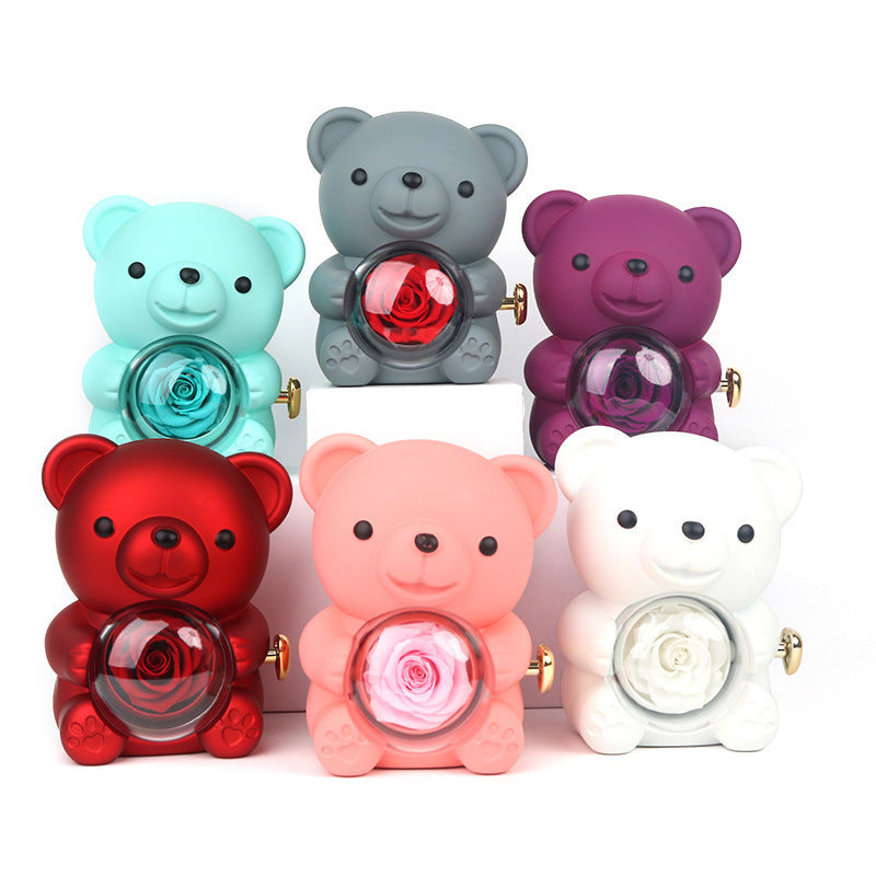 Flag Village Rotating Bear Gift Box Rose Jewelry Box