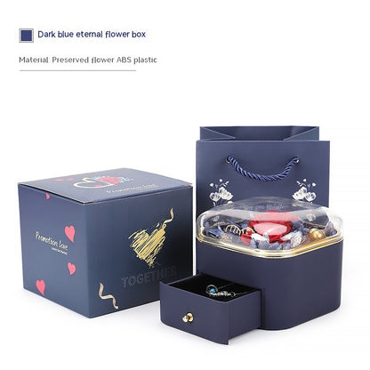 Flag Village Valentines Day Rose Flower Drawer Jewelry Box Earrings Ring Necklace Storage Valentine's Day Gift Box Romantic Jewelry Packaging Box