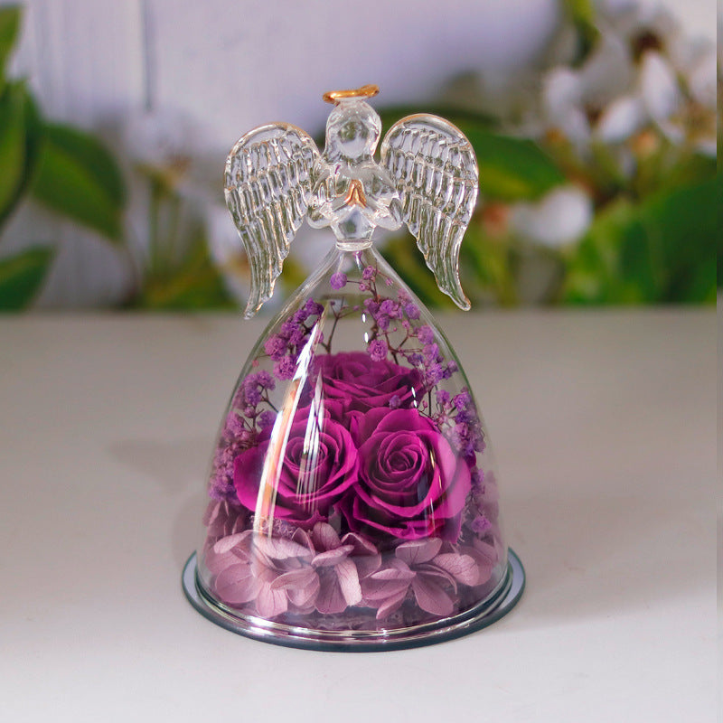 Flag Village Eternal Flower Gift Box Angel Glass Cover Dried Rose Gift Box For Christmas New Year Valentine's Day Home Decor