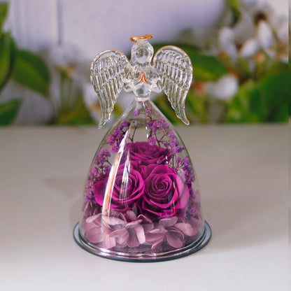 Flag Village Eternal Flower Gift Box Angel Glass Cover Dried Rose Gift Box For Christmas New Year Valentine's Day Home Decor