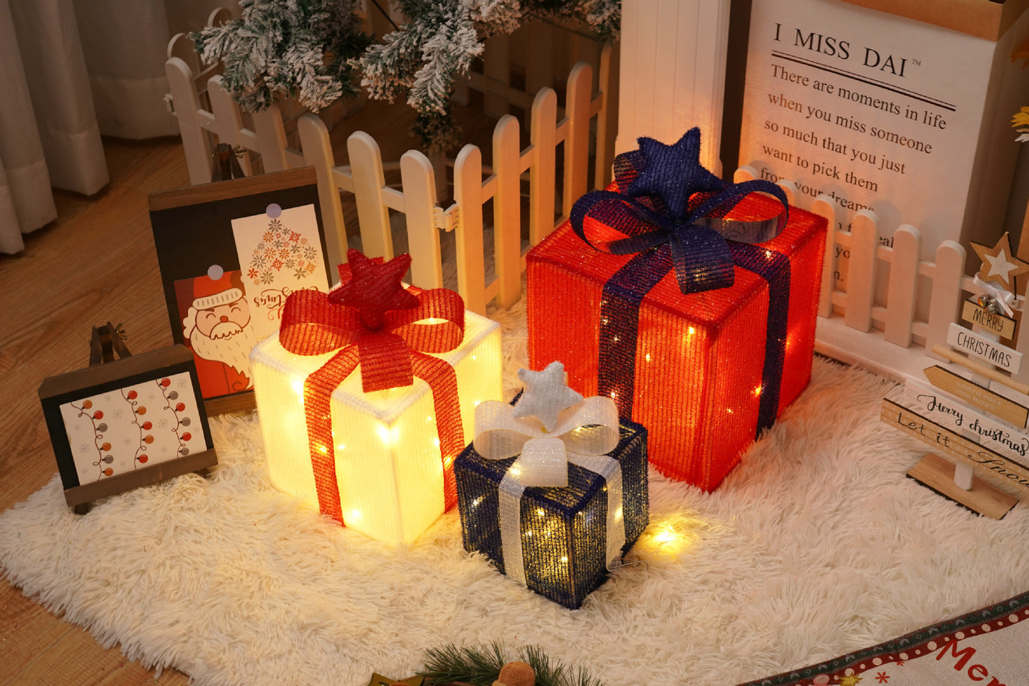 Flag Village Remote Control Christmas Gift Box Lights Christmas Three-piece Decoration