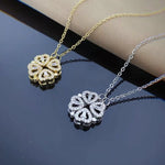 Flag Village Retro Magnetic Folding Heart Shaped Four Leaf Clover Pendant Necklace Women Love Clavicle Chain Gifts Openable Choker Jewelry