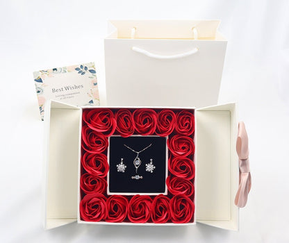 Flag Village Rose Box Double Door Jewelry Box Valentine's Day Bow Gift Box Necklace Locket