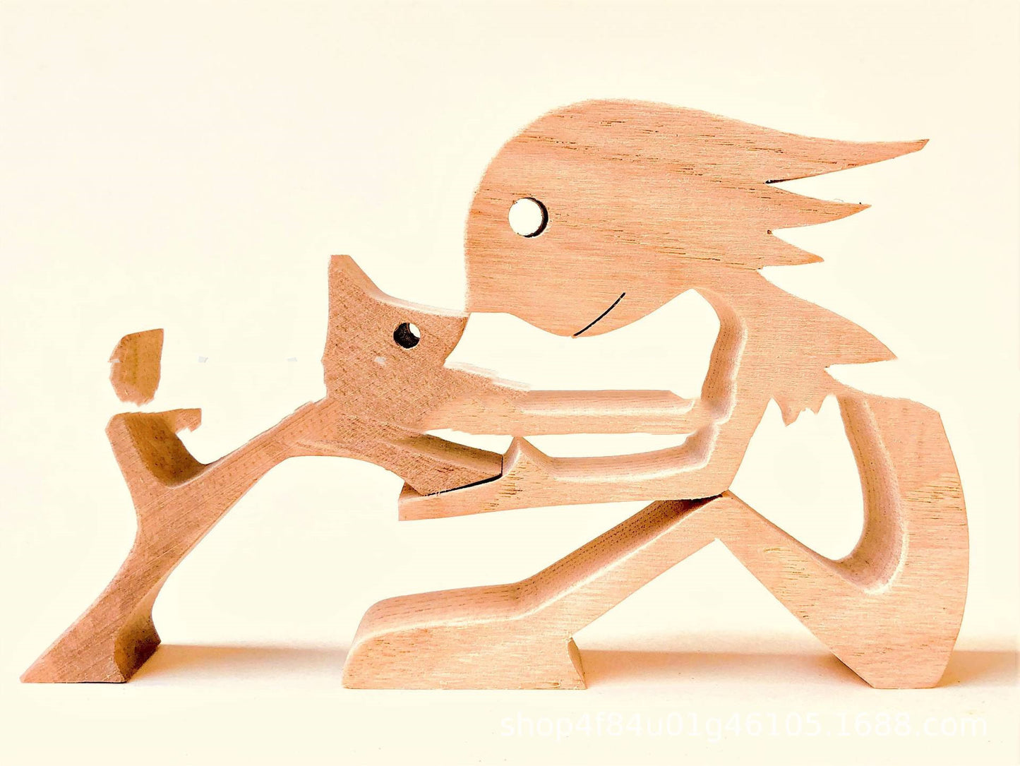 Flag Village DIY Figurine Wood Dog Ornament Sculpture Home Decoration A Man A Dog Wood Sculpture Christmas Gifts Model Decor