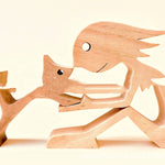 Flag Village DIY Figurine Wood Dog Ornament Sculpture Home Decoration A Man A Dog Wood Sculpture Christmas Gifts Model Decor