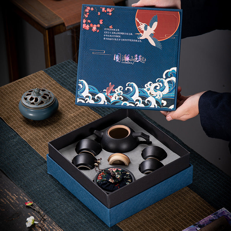 Flag Village Ceramic Kung Fu Tea Set Gift Box Set Business Small Gift