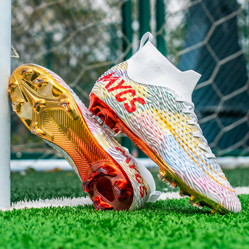 Flag Village Men's Outdoor Training Gold-plated Bottom High-top Soccer Shoes