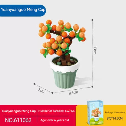 Flag Village Bouquet Plant Potted Rose Handmade DIY Assembling Puzzle Building Blocks Toy Children Gifts