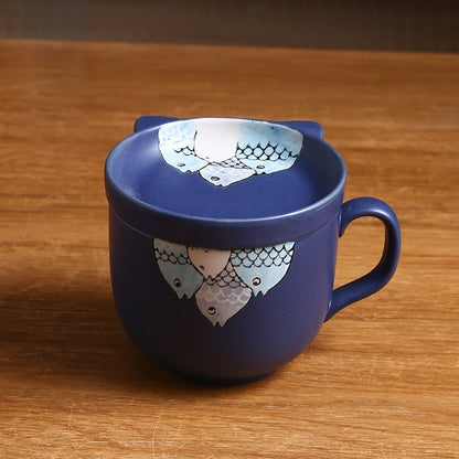 Flag Village Ceramic Cup With Lid Large Capacity, Spoon Set Gift Box