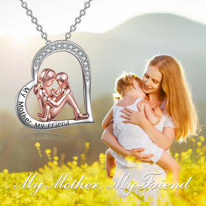 Flag Village Mother Daughter Necklace 925 Sterling Silver Engraved My Mother My Friend Jewelry Mothers Day Birthday Gifts for Mom from Daughter
