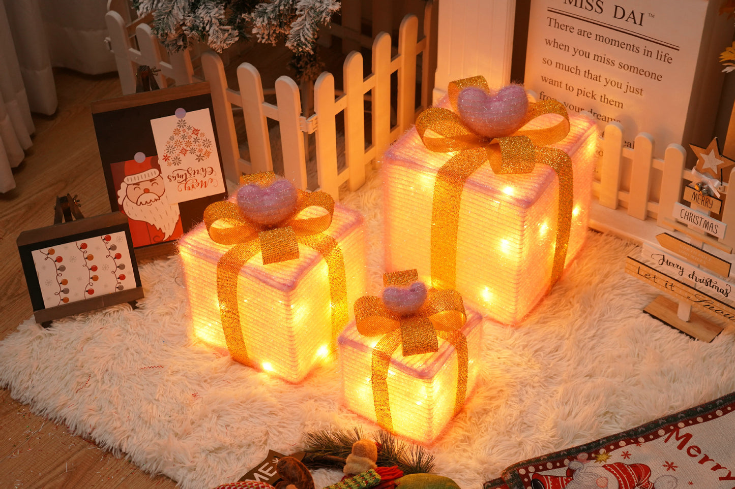 Flag Village Remote Control Christmas Gift Box Lights Christmas Three-piece Decoration