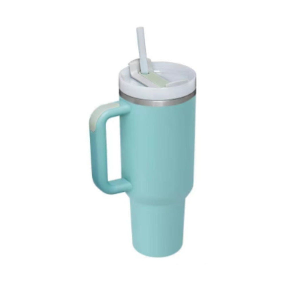 Flag Village 40 Oz Tumbler With Handle Straw Insulated, Stainless Steel Spill Proof Vacuum Coffee Cup Tumbler With Lid Tapered Mug Gifts For Valentine Lover Suitable For Car Gym Office Travel