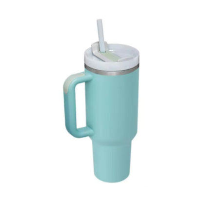 Flag Village 40 Oz Tumbler With Handle Straw Insulated, Stainless Steel Spill Proof Vacuum Coffee Cup Tumbler With Lid Tapered Mug Gifts For Valentine Lover Suitable For Car Gym Office Travel