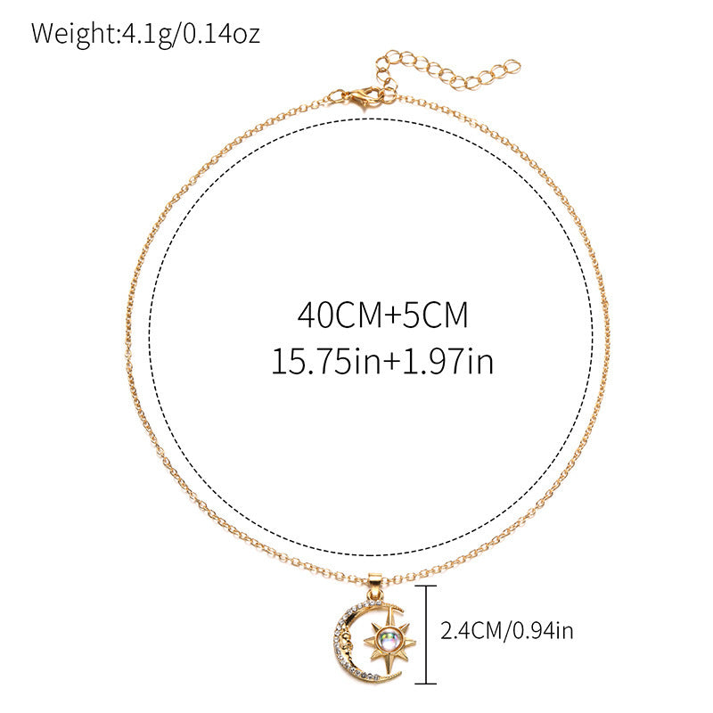 Flag Village Fashion Jewelry Fashion Moon Star Zircon Pendant Necklace Stainless Steel Light Luxury Choker Jewelry Party Gifts For Women Girls